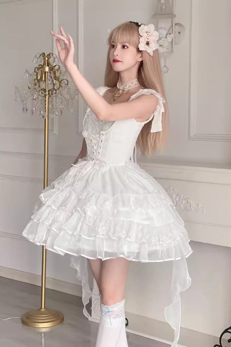 Gothic Lolita Dress - Rose Multi-layer, White, Detachable Detail, Layered, Sweet Style - additional product view 5