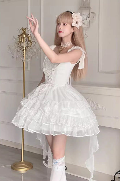 Gothic Lolita Dress - Rose Multi-layer, White, Detachable Detail, Layered, Sweet Style - additional product view 5