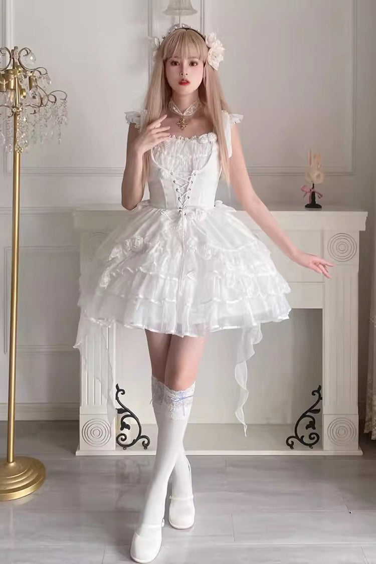 Gothic Lolita Dress - Rose Multi-layer, White, Detachable Detail, Layered, Sweet Style - additional product view 6
