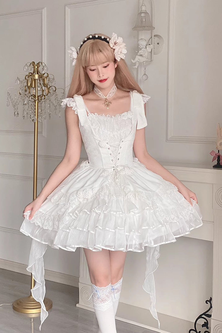Gothic Lolita Dress - Rose Multi-layer, White, Detachable Detail, Layered, Sweet Style - additional product view 7