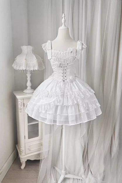 Gothic Lolita Dress - Rose Multi-layer, White, Detachable Detail, Layered, Sweet Style - additional product view 9