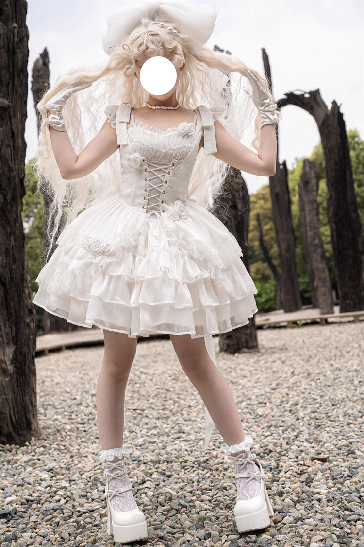 Gothic Lolita Dress - Rose Multi-layer, White, Detachable Detail, Layered, Sweet Style - main product image