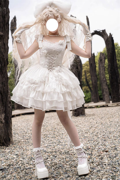 Gothic Lolita Dress - Rose Multi-layer, White, Detachable Detail, Layered, Sweet Style - main product image