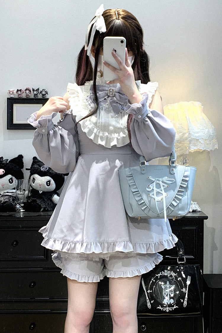 Gothic Lolita Dress - Rose Princess, Blue, Ruffled, Long Sleeves, Bow Detail - additional product view 2