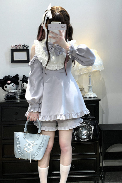 Gothic Lolita Dress - Rose Princess, Blue, Ruffled, Long Sleeves, Bow Detail - additional product view 3