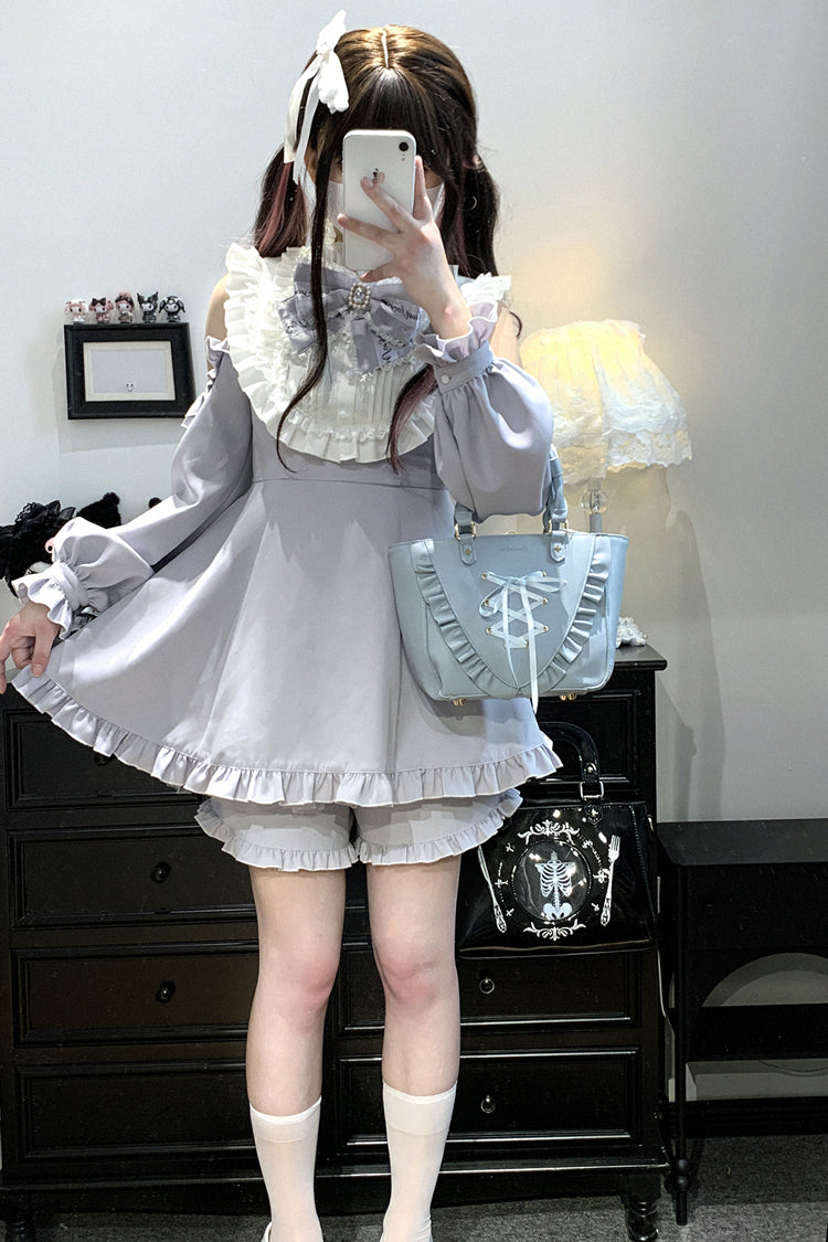 Gothic Lolita Dress - Rose Princess, Blue, Ruffled, Long Sleeves, Bow Detail - additional product view 4