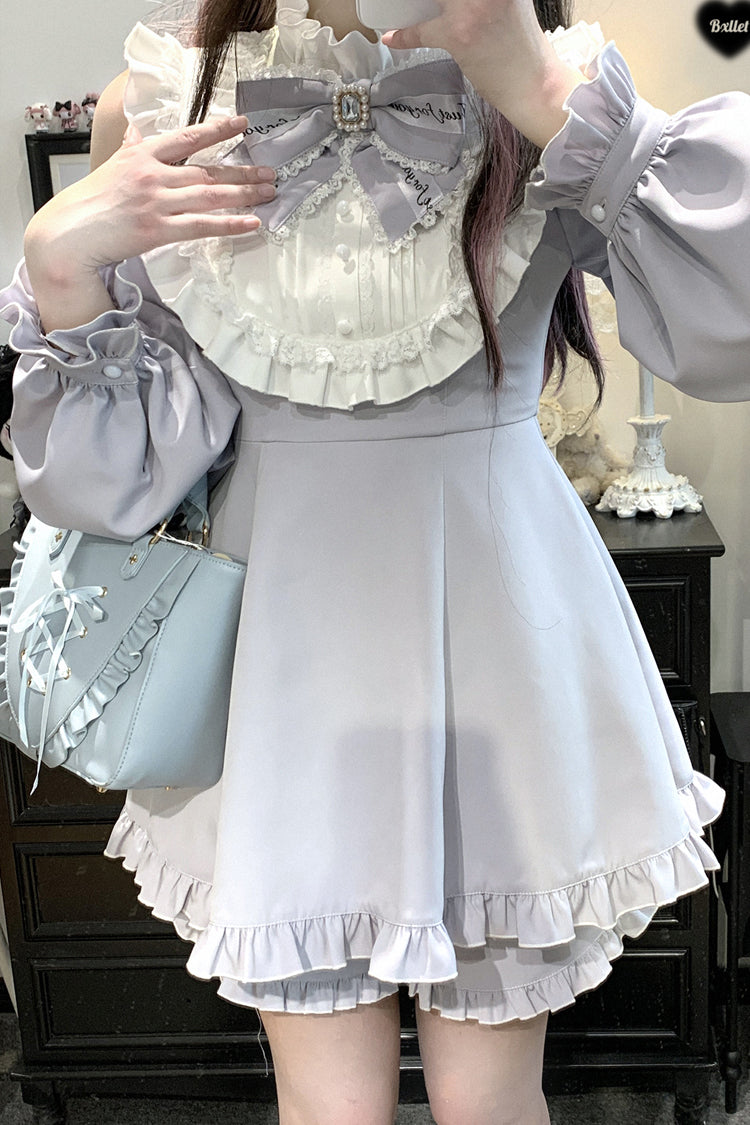 Gothic Lolita Dress - Rose Princess, Blue, Ruffled, Long Sleeves, Bow Detail - additional product view 7