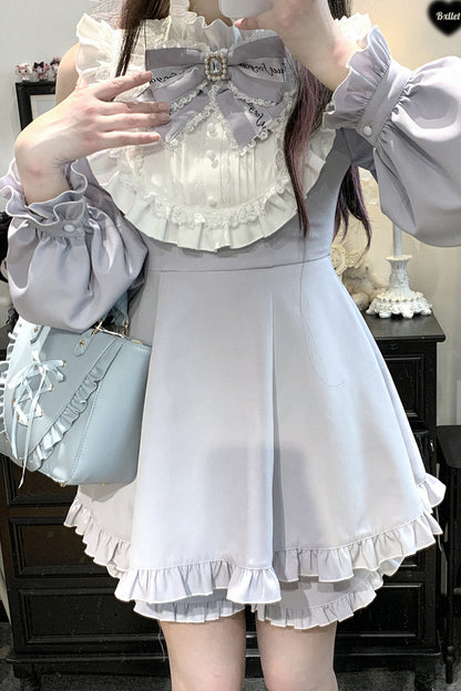 Gothic Lolita Dress - Rose Princess, Blue, Ruffled, Long Sleeves, Bow Detail - additional product view 7