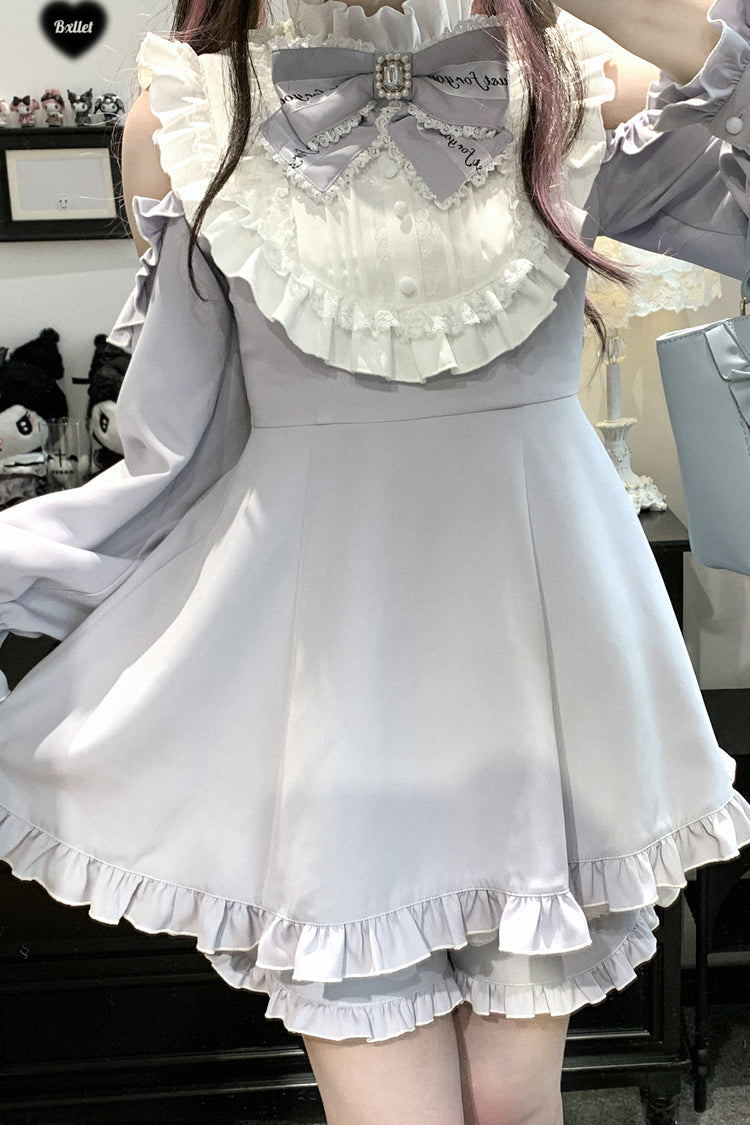 Gothic Lolita Dress - Rose Princess, Blue, Ruffled, Long Sleeves, Bow Detail - additional product view 8