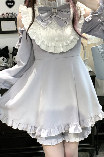Gothic Lolita Dress - Rose Princess, Blue, Ruffled, Long Sleeves, Bow Detail - additional product view 8