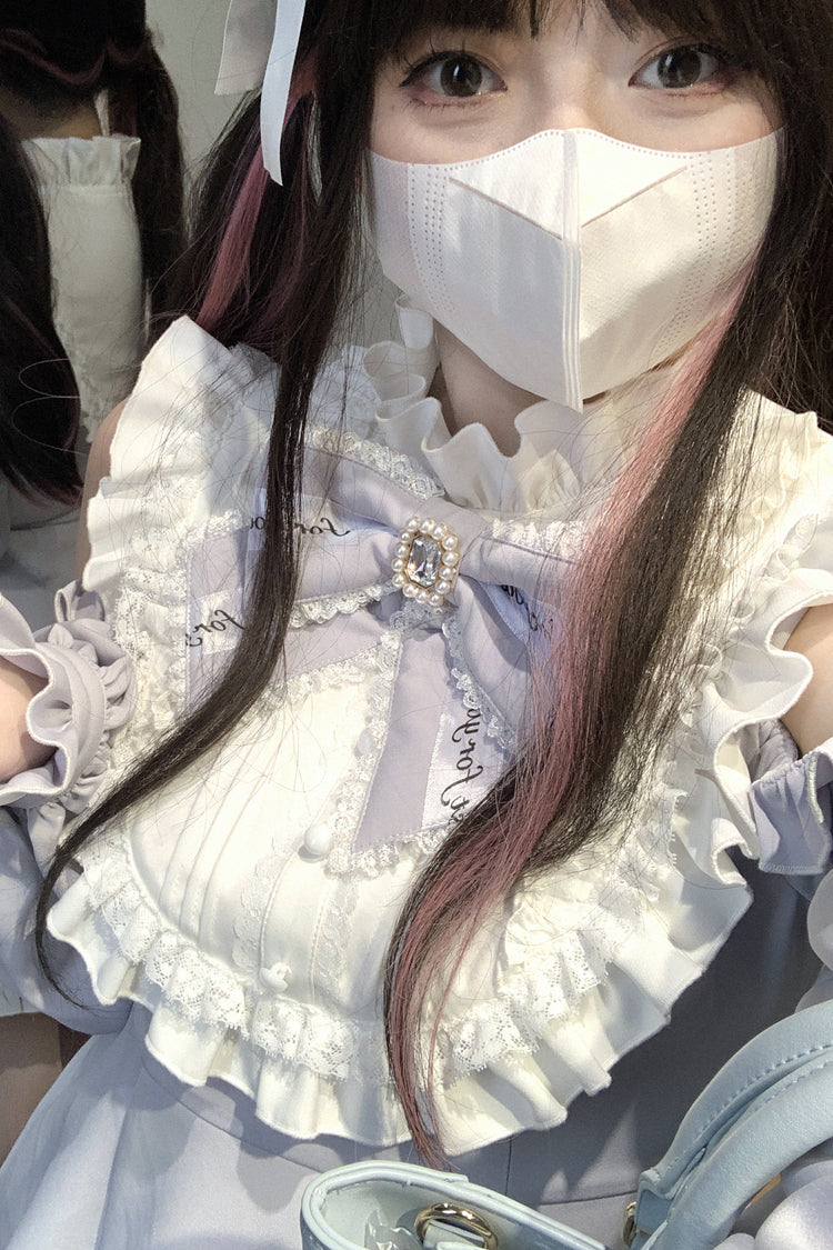 Gothic Lolita Dress - Rose Princess, Blue, Ruffled, Long Sleeves, Bow Detail - additional product view 10