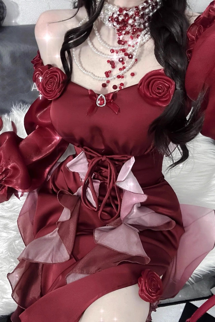 Gothic Lolita Dress - Rose, Red, Bow Detail, Long Sleeves, Classic Style - additional product view 5