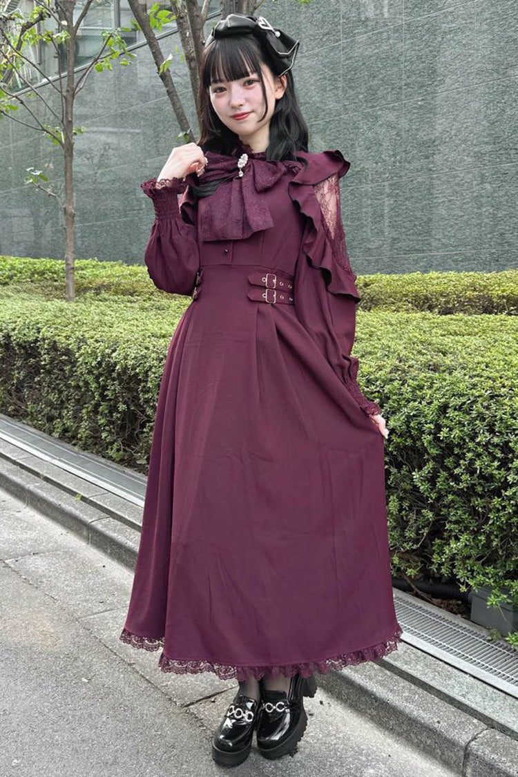 Gothic Lolita Dress - Rose Red Stand Collar Off, Red, Stand Collar, Bow Detail - additional product view 4
