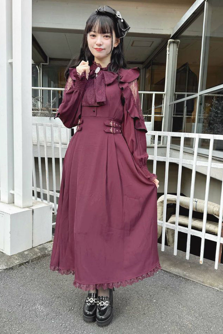 Gothic Lolita Dress - Rose Red Stand Collar Off, Red, Stand Collar, Bow Detail - additional product view 5
