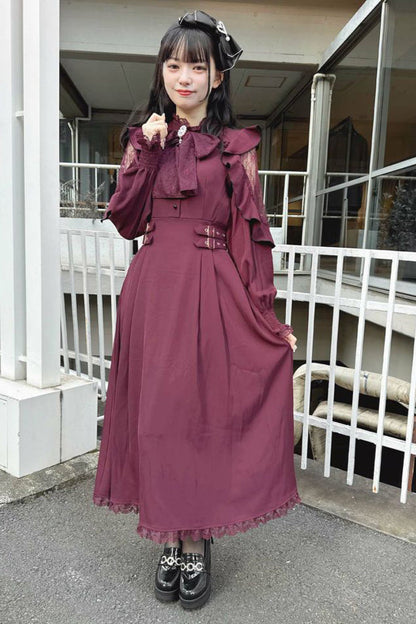 Gothic Lolita Dress - Rose Red Stand Collar Off, Red, Stand Collar, Bow Detail - additional product view 5