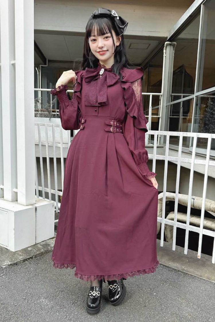 Gothic Lolita Dress - Rose Red Stand Collar Off, Red, Stand Collar, Bow Detail - additional product view 6