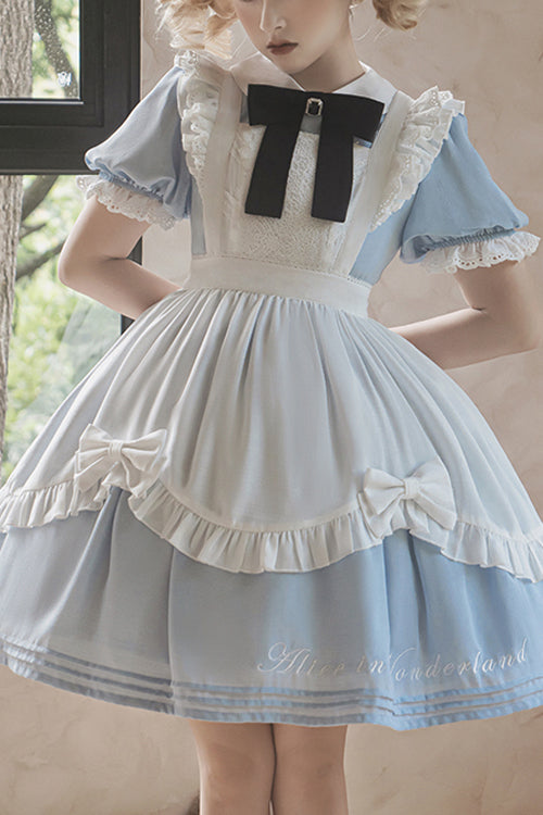 Gothic Lolita Dress - Round Collar Lace Puff, 2 Colors, Lace Trim, Sweet Style - main product image