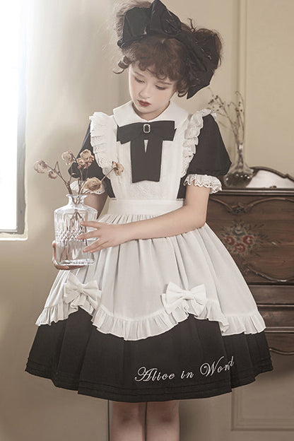 Gothic Lolita Dress - Round Collar Lace Puff, 2 Colors, Lace Trim, Sweet Style - S Black / M Black / L Black option