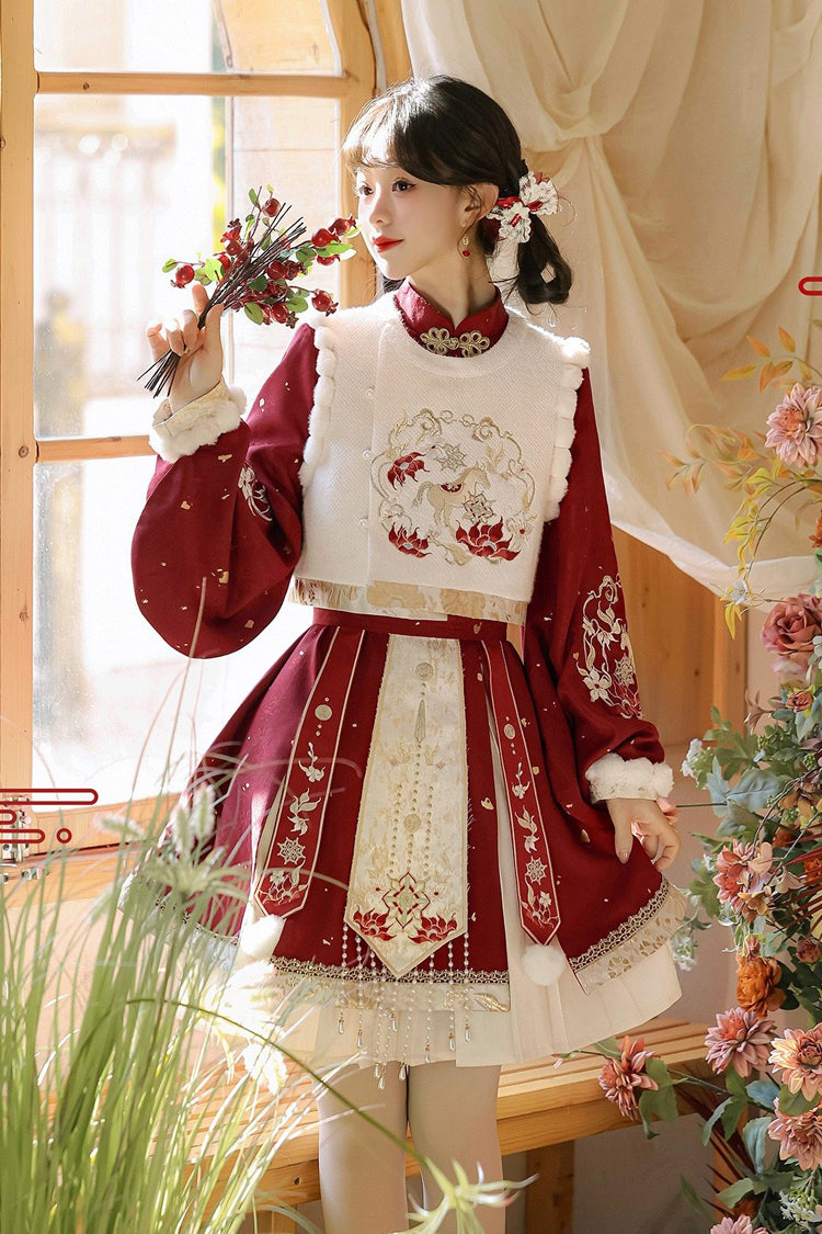 Gothic Lolita Dress - Round Collar Lantern High, Red, High Waist, Women's Style - additional product view 3