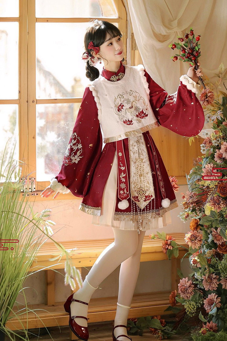 Gothic Lolita Dress - Round Collar Lantern High, Red, High Waist, Women's Style - additional product view 5