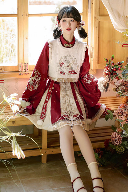 Gothic Lolita Dress - Round Collar Lantern High, Red, High Waist, Women's Style - additional product view 6