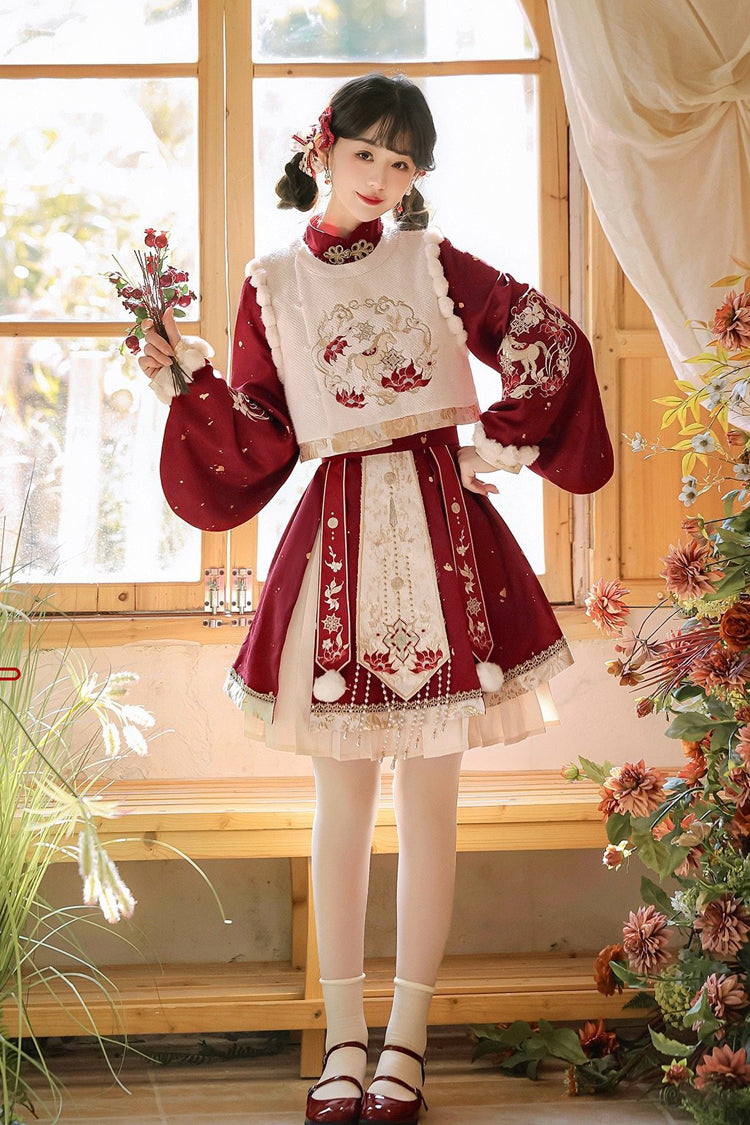 Gothic Lolita Dress - Round Collar Lantern High, Red, High Waist, Women's Style - main product image