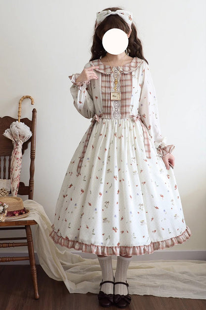 Gothic Lolita Dress - Round Collar Print Ruffle, Ivory, Printed, Long Sleeves, Sweet Style - additional product view 2