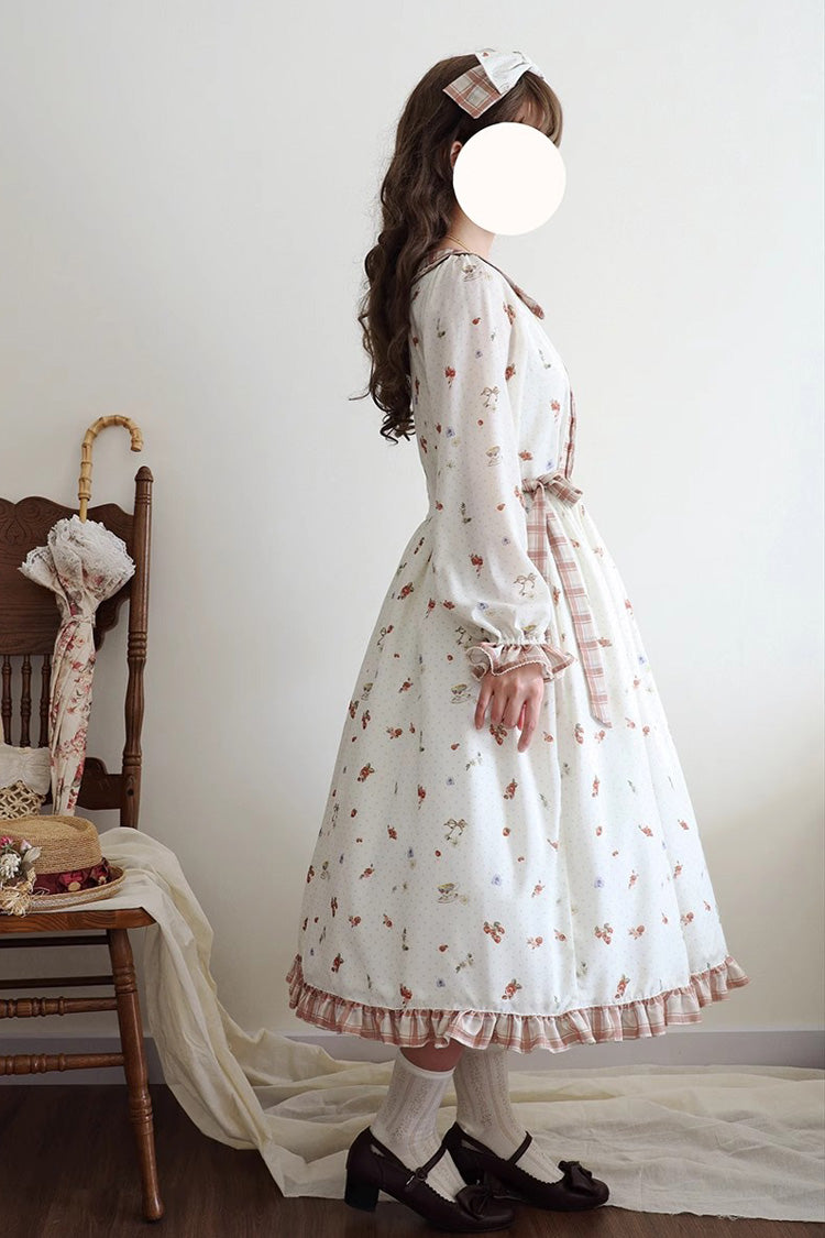 Gothic Lolita Dress - Round Collar Print Ruffle, Ivory, Printed, Long Sleeves, Sweet Style - additional product view 4