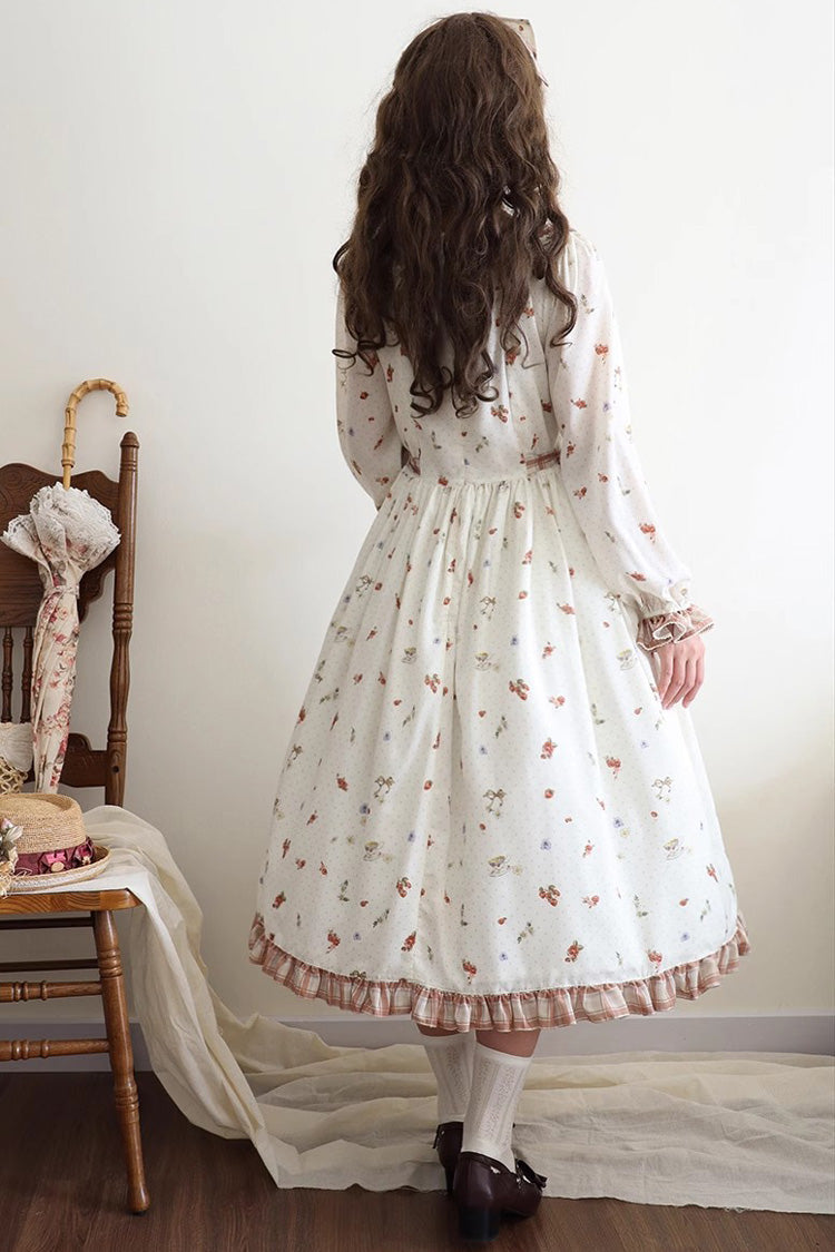 Gothic Lolita Dress - Round Collar Print Ruffle, Ivory, Printed, Long Sleeves, Sweet Style - additional product view 5