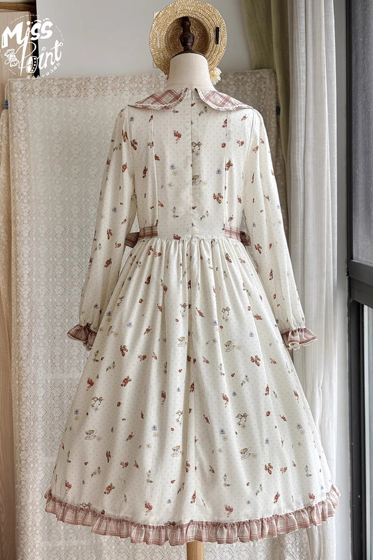 Gothic Lolita Dress - Round Collar Print Ruffle, Ivory, Printed, Long Sleeves, Sweet Style - additional product view 8