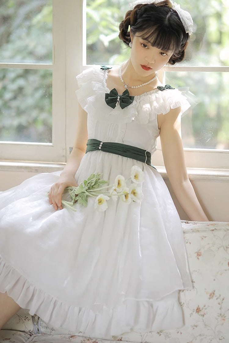 Gothic Lolita Dress - Round Collar Ruffle Bowknot, White, Bow Detail, Ruffled, Sweet Style - additional product view 2