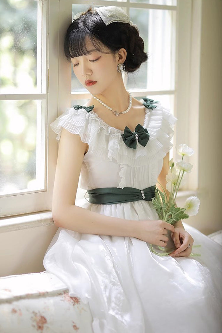 Gothic Lolita Dress - Round Collar Ruffle Bowknot, White, Bow Detail, Ruffled, Sweet Style - additional product view 3