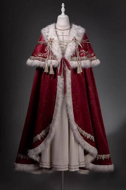 Gothic Lolita Dress - Royal Coronation, Red, Sweet Style, Embroidered - S Cape / M Cape / L Cape option