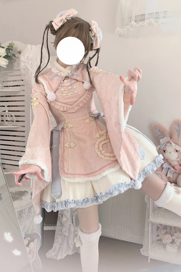 Gothic Lolita Dress - Ruffle Bowknot Chinese Style, Pink, Sweet Style, Bow Detail - additional product view 8