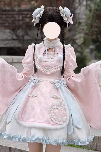 Gothic Lolita Dress - Ruffle Bowknot Chinese Style, Pink, Sweet Style, Bow Detail - additional product view 10