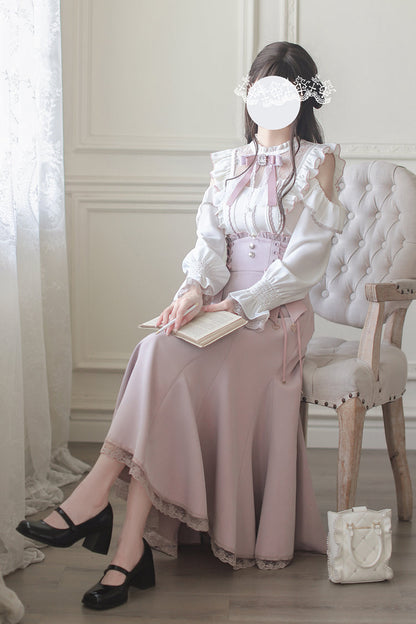 Gothic Lolita Dress - Ruffle Bowknot Slim Elegant, Pink, Fishtail Silhouette, Bow Detail - additional product view 3
