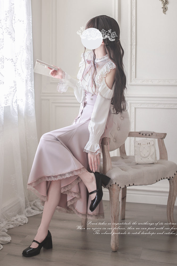 Gothic Lolita Dress - Ruffle Bowknot Slim Elegant, Pink, Fishtail Silhouette, Bow Detail - additional product view 4