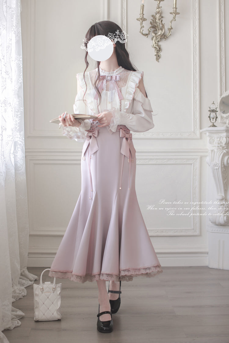 Gothic Lolita Dress - Ruffle Bowknot Slim Elegant, Pink, Fishtail Silhouette, Bow Detail - additional product view 5