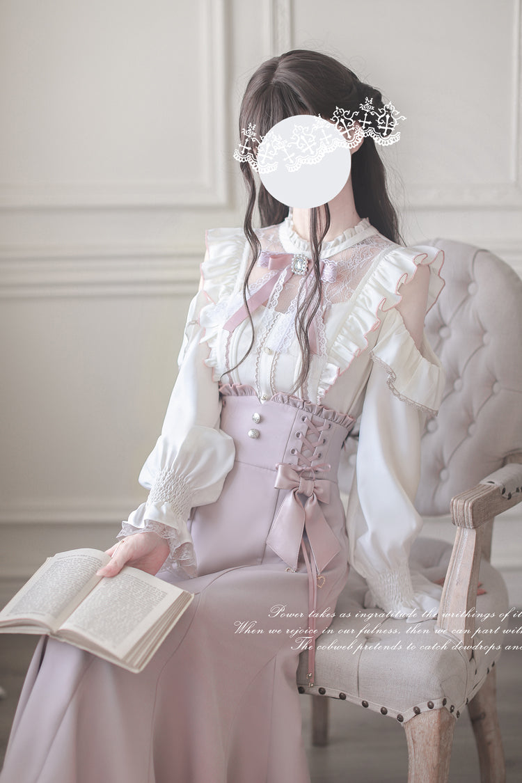 Gothic Lolita Dress - Ruffle Bowknot Slim Elegant, Pink, Fishtail Silhouette, Bow Detail - additional product view 6