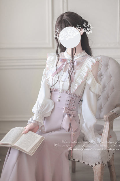 Gothic Lolita Dress - Ruffle Bowknot Slim Elegant, Pink, Fishtail Silhouette, Bow Detail - additional product view 6