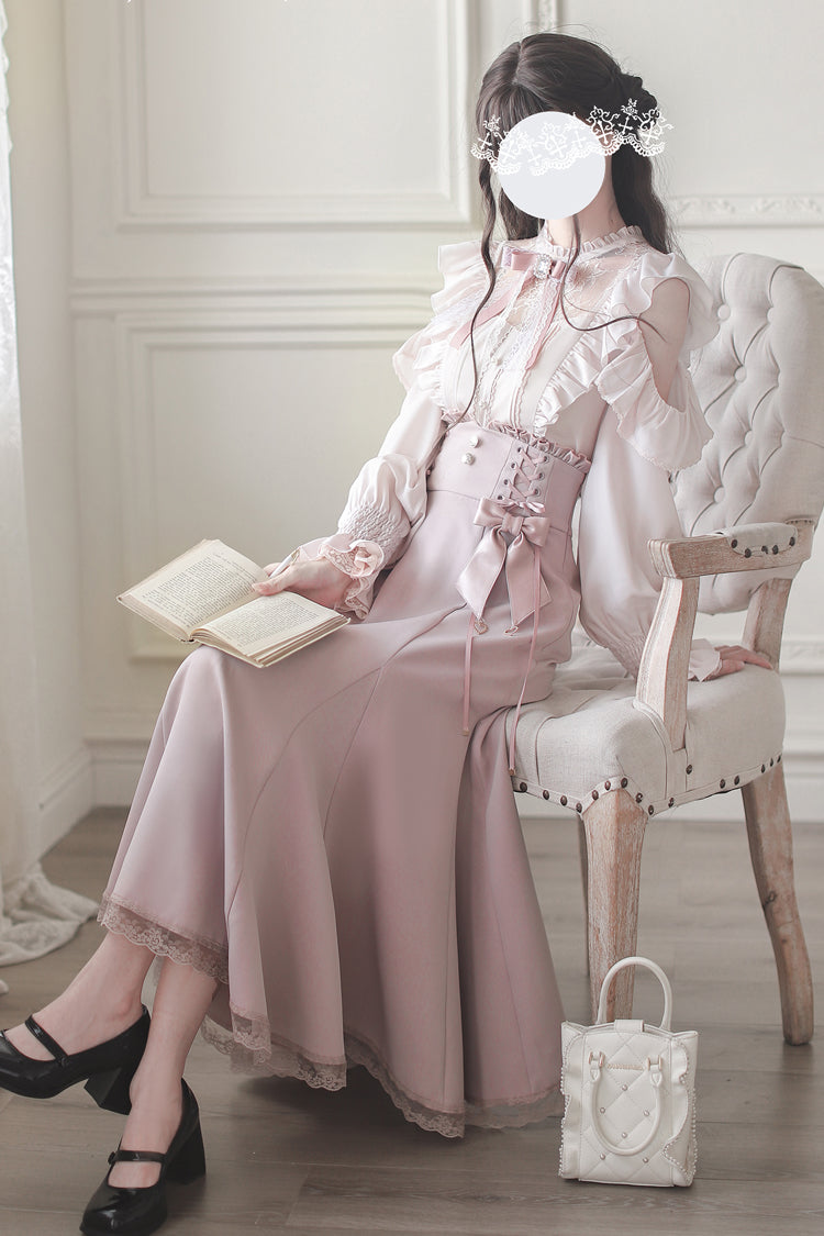 Gothic Lolita Dress - Ruffle Bowknot Slim Elegant, Pink, Fishtail Silhouette, Bow Detail - additional product view 7