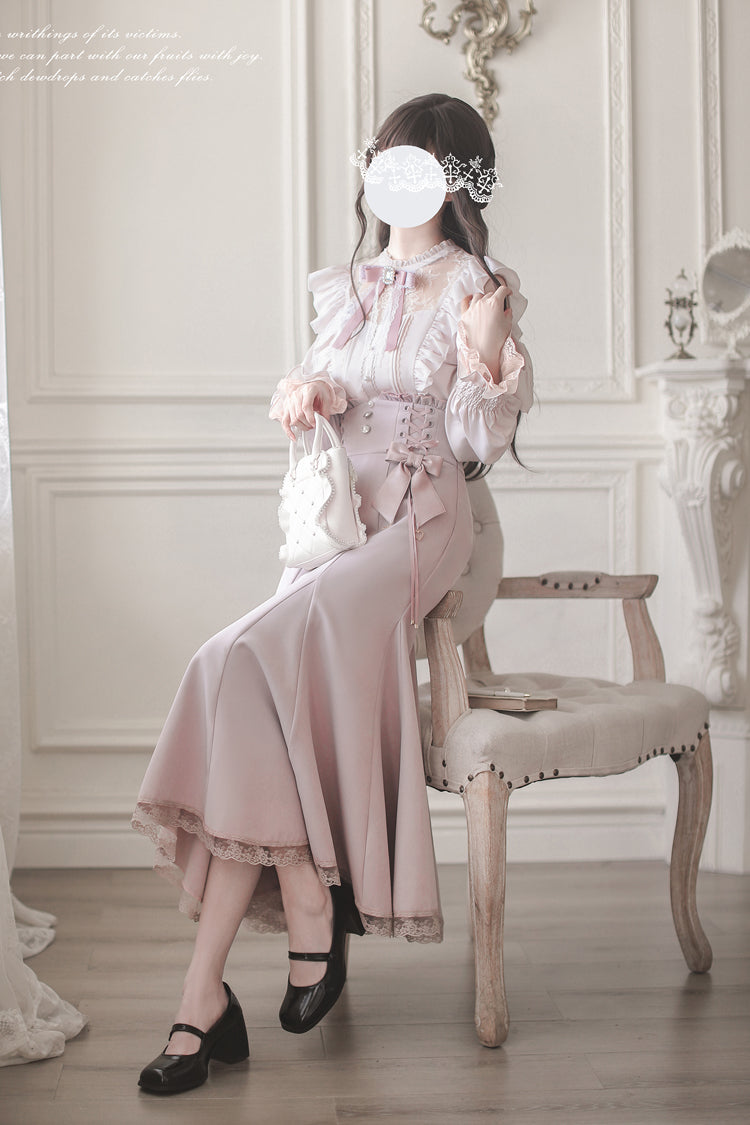 Gothic Lolita Dress - Ruffle Bowknot Slim Elegant, Pink, Fishtail Silhouette, Bow Detail - additional product view 8