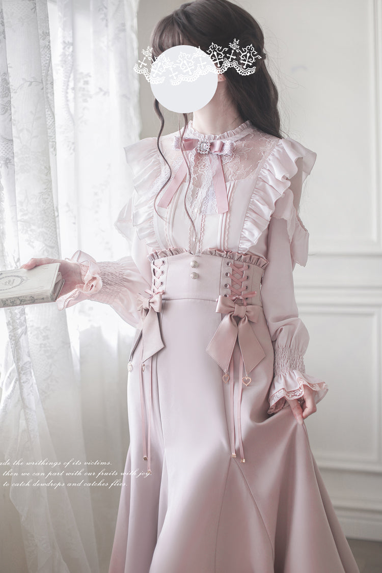 Gothic Lolita Dress - Ruffle Bowknot Slim Elegant, Pink, Fishtail Silhouette, Bow Detail - additional product view 9