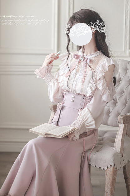 Gothic Lolita Dress - Ruffle Bowknot Slim Elegant, Pink, Fishtail Silhouette, Bow Detail - additional product view 12