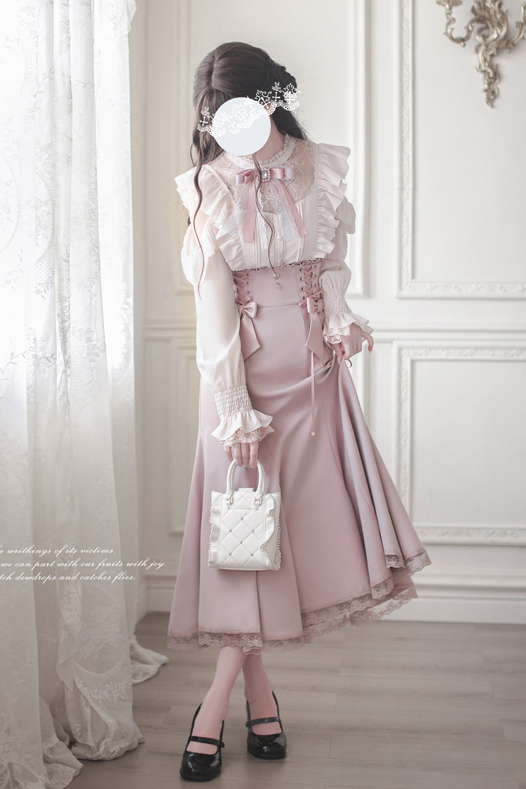 Gothic Lolita Dress - Ruffle Bowknot Slim Elegant, Pink, Fishtail Silhouette, Bow Detail - additional product view 13