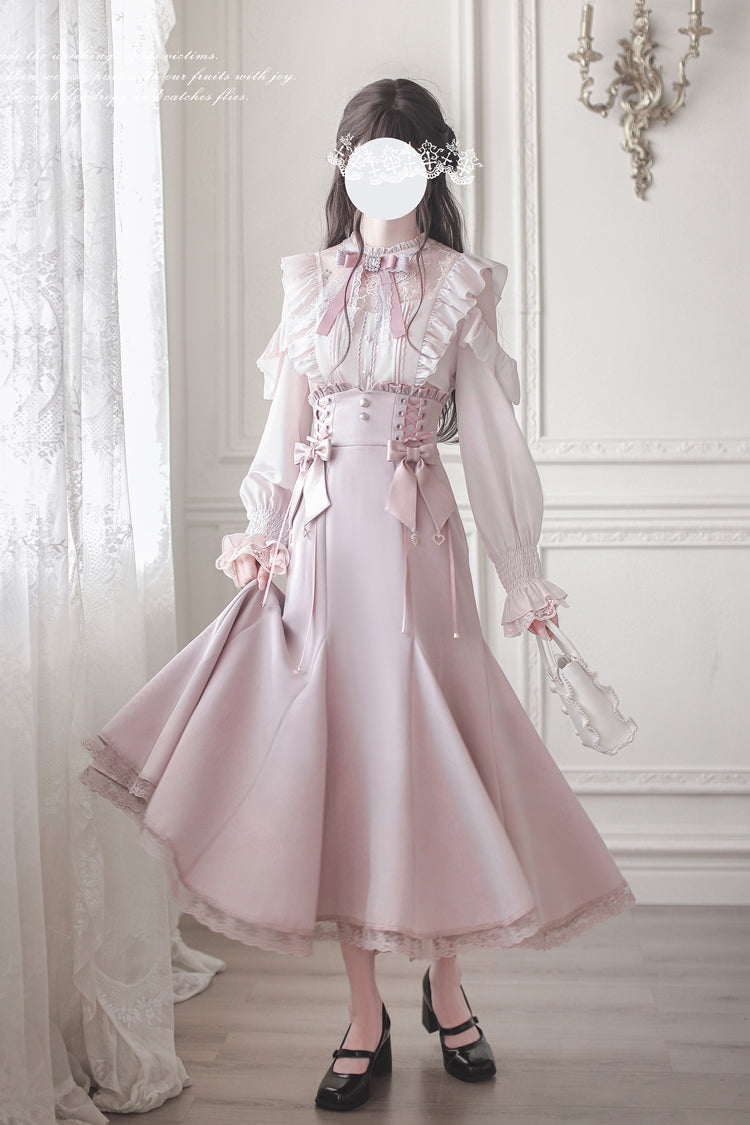 Gothic Lolita Dress - Ruffle Bowknot Slim Elegant, Pink, Fishtail Silhouette, Bow Detail - additional product view 14