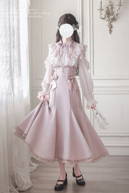 Gothic Lolita Dress - Ruffle Bowknot Slim Elegant, Pink, Fishtail Silhouette, Bow Detail - additional product view 14