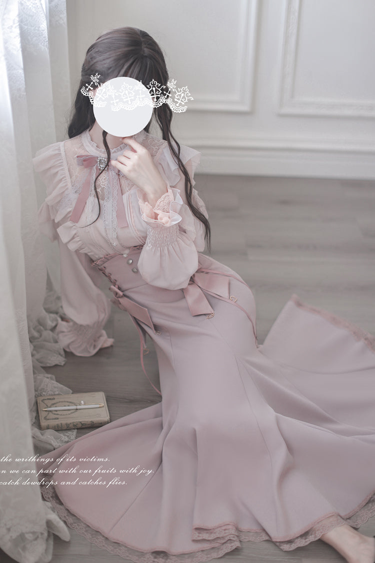 Gothic Lolita Dress - Ruffle Bowknot Slim Elegant, Pink, Fishtail Silhouette, Bow Detail - additional product view 15
