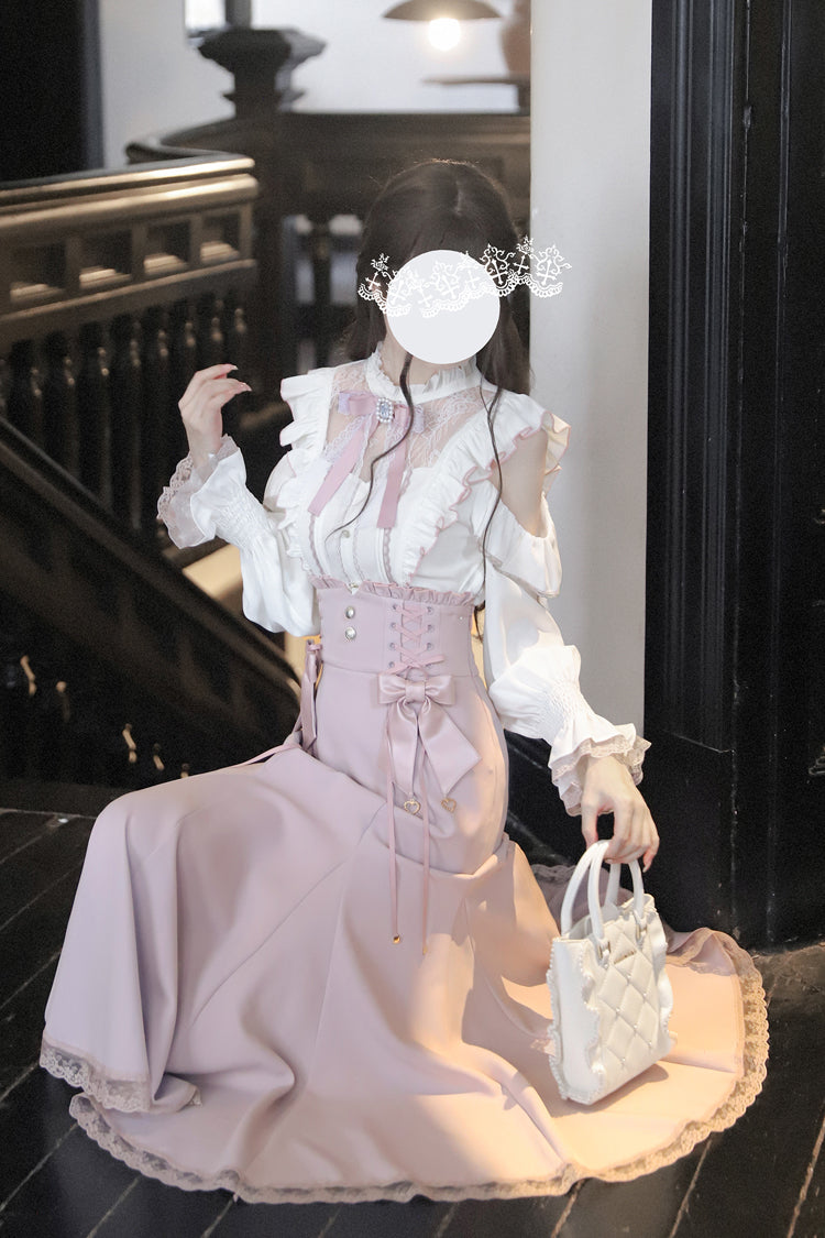 Gothic Lolita Dress - Ruffle Bowknot Slim Elegant, Pink, Fishtail Silhouette, Bow Detail - additional product view 16