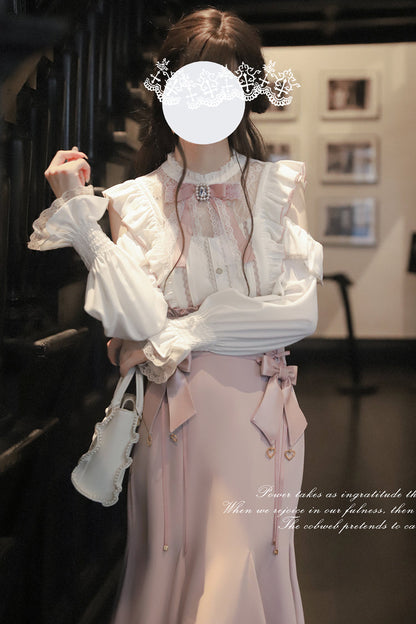 Gothic Lolita Dress - Ruffle Bowknot Slim Elegant, Pink, Fishtail Silhouette, Bow Detail - additional product view 17